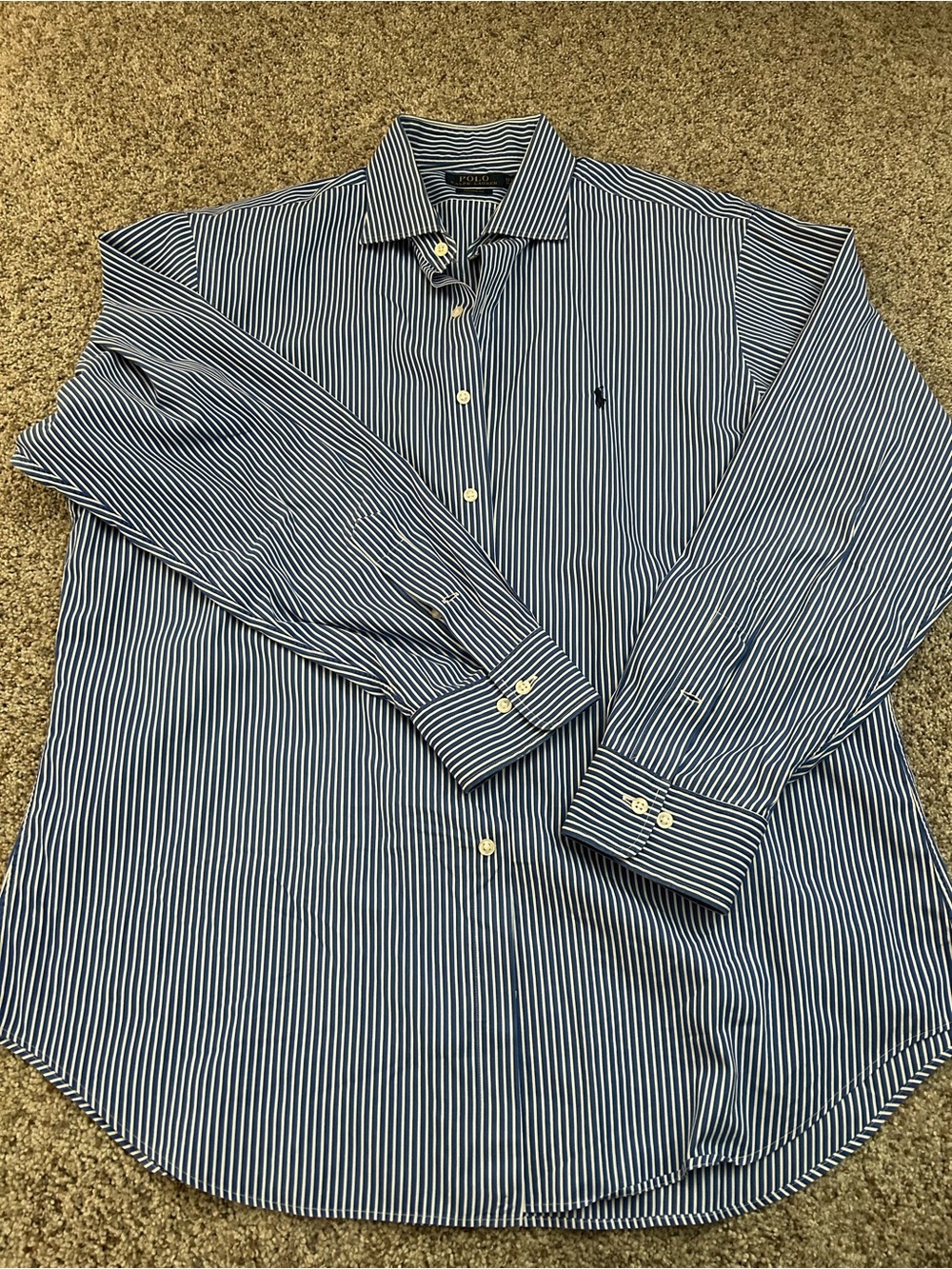 Ralph Lauren Blue and White Vertical Stripe Dress Shirt